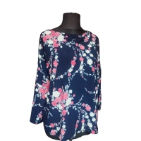 Granatowa bluzka z rękawem 3/4 kimono - kolorowe róże